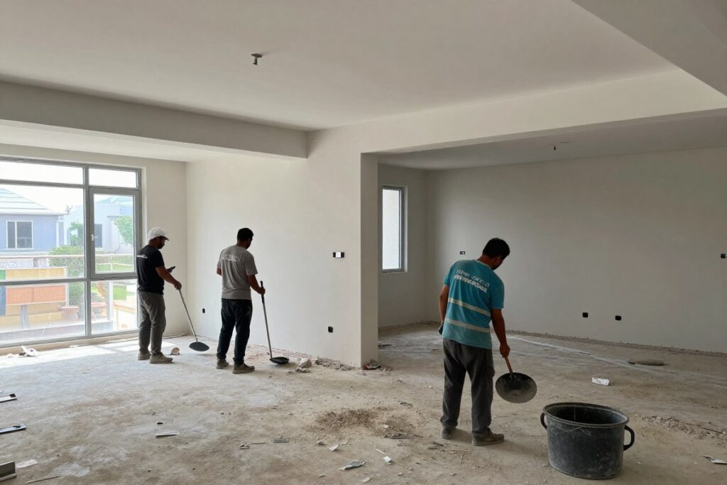 تنظيف منزل بعد أعمال البناء بواسطة فريق من شركة تنظيف بالرياض